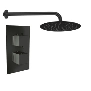 Thurso Matt Black Twin Square Handle Concealed Valve with 300mm Round Shower Head (1 Outlet)