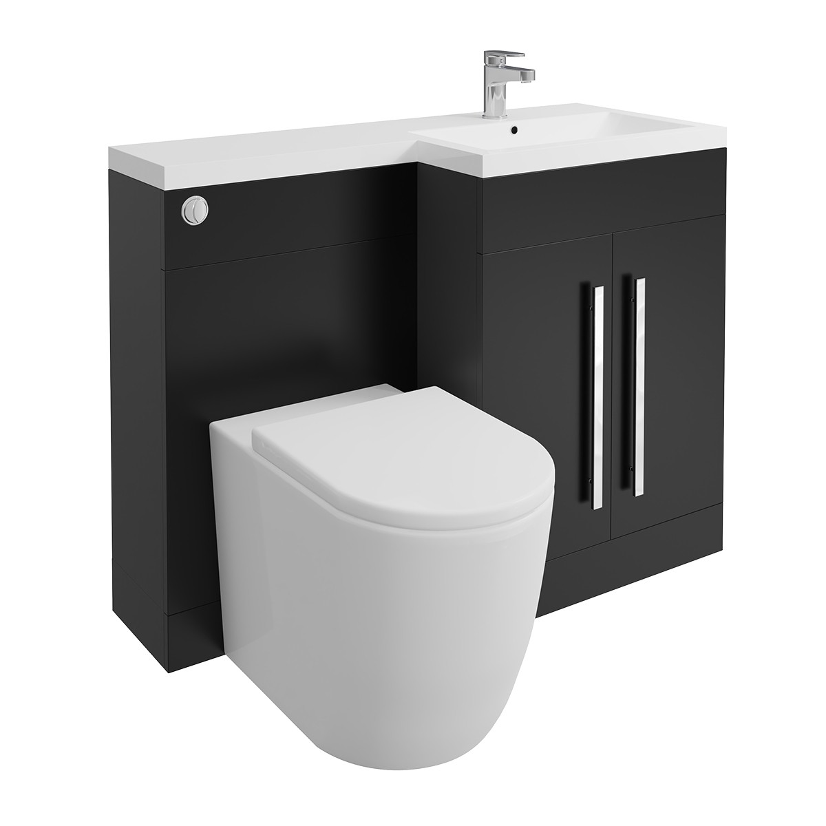 Calm Matt Black Right Hand Combination Vanity Unit Basin L Shape with Back to Wall Cordoba Toilet & Soft Close Seat & Concealed Cistern - 1100mm