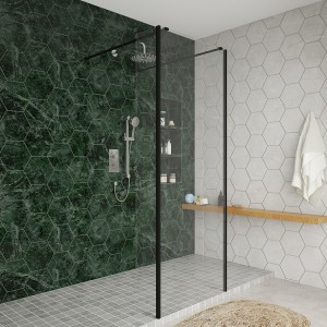 Wasdale 760mm Black Walk Through Wet Room Screen with 215mm Hinged Return Screens
