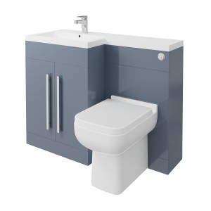 Calm Gloss Grey Left Hand Combination Vanity Unit Basin L Shape with Back to Wall Feel 600 Toilet & Soft Close Seat & Concealed Cistern - 1100mm