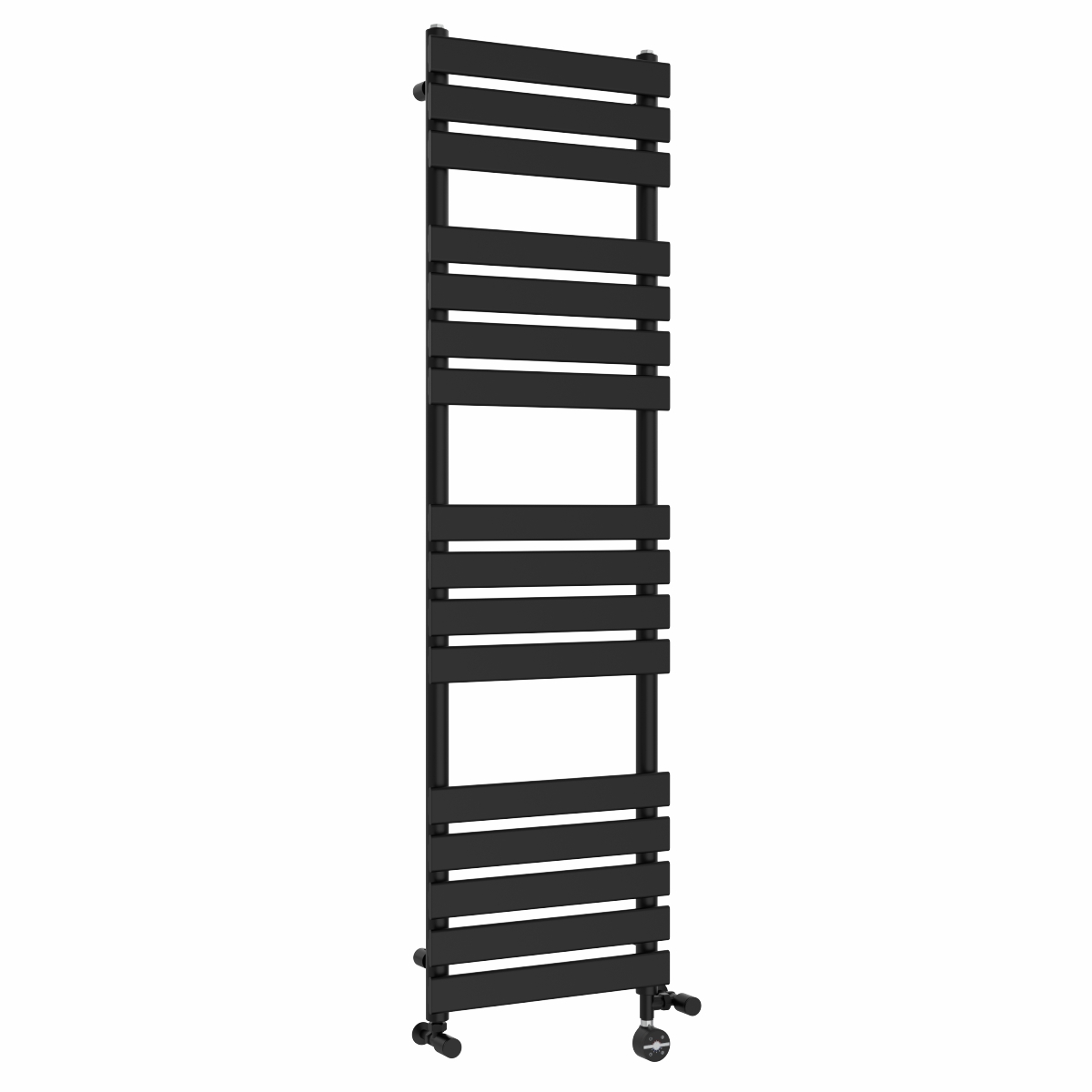 Juva 1600 x 450mm Dual Fuel Satin Black Flat Panel Thermostatic Touch Control Electric Heated Towel Rail