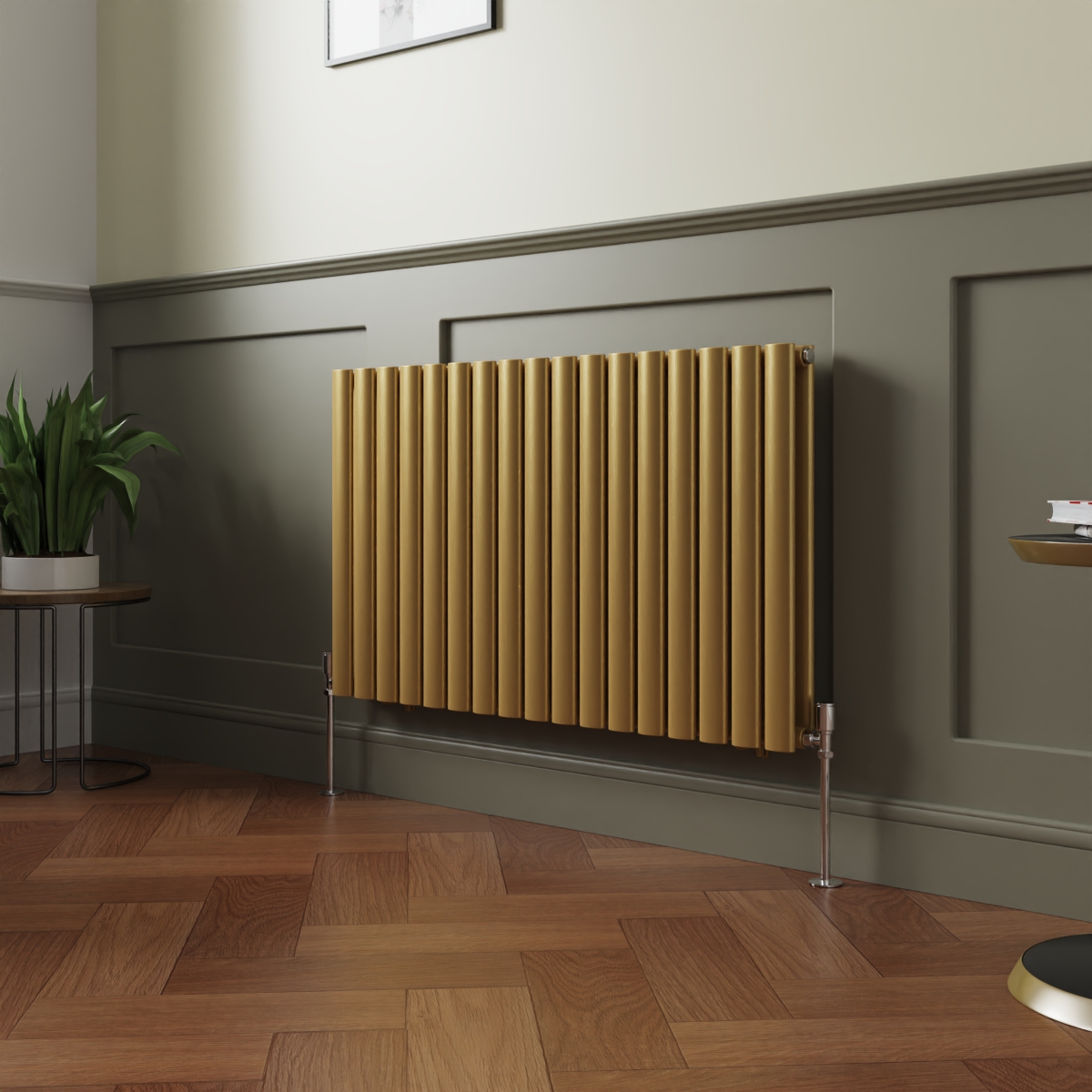 Norden 600 x 1004mm Metallic Gold Double Oval Column Horizontal Designer Radiator