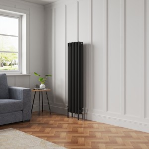 Bern 1500 x 380mm Black Four Column Vertical Traditional Radiator
