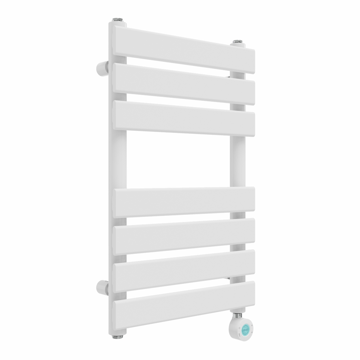Juva 650 x 400mm White Flat Panel Thermostatic Touch Control Electric Heated Towel Rail