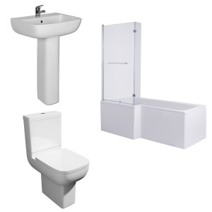 Feel 600 Modern Bathroom Suite with L-Shape Shower Bath - Left Hand - 1700mm