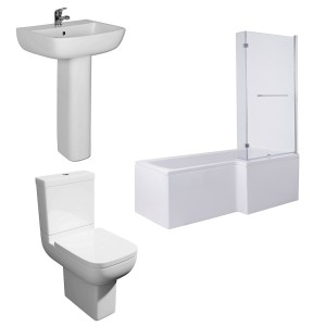 Feel 600 Modern Bathroom Suite with L-Shape Shower Bath - Choice of Sizes 
