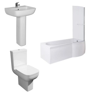 Feel 600 Modern Bathroom Suite with P-Shape Shower Bath - Choice of Sizes 