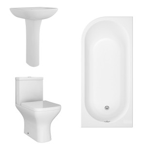 Feel Curved Modern Bathroom Suite with J-Shape Bath - Right Handed - 1700mm