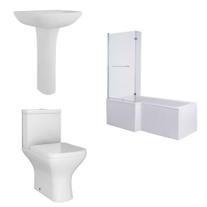 Feel Curved Modern Bathroom Suite with L-Shape Shower Bath - Choice of Sizes 