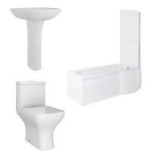 Feel Curved Modern Bathroom Suite with P-Shape Shower Bath - Choice of Sizes 