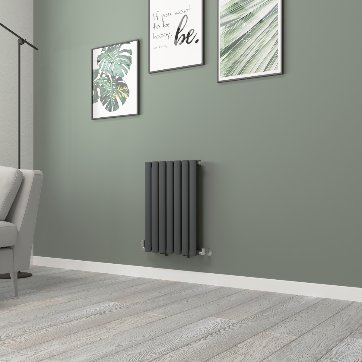 Norden 600 x 414mm Anthracite Double Horizontal Oval Tube Designer Radiator