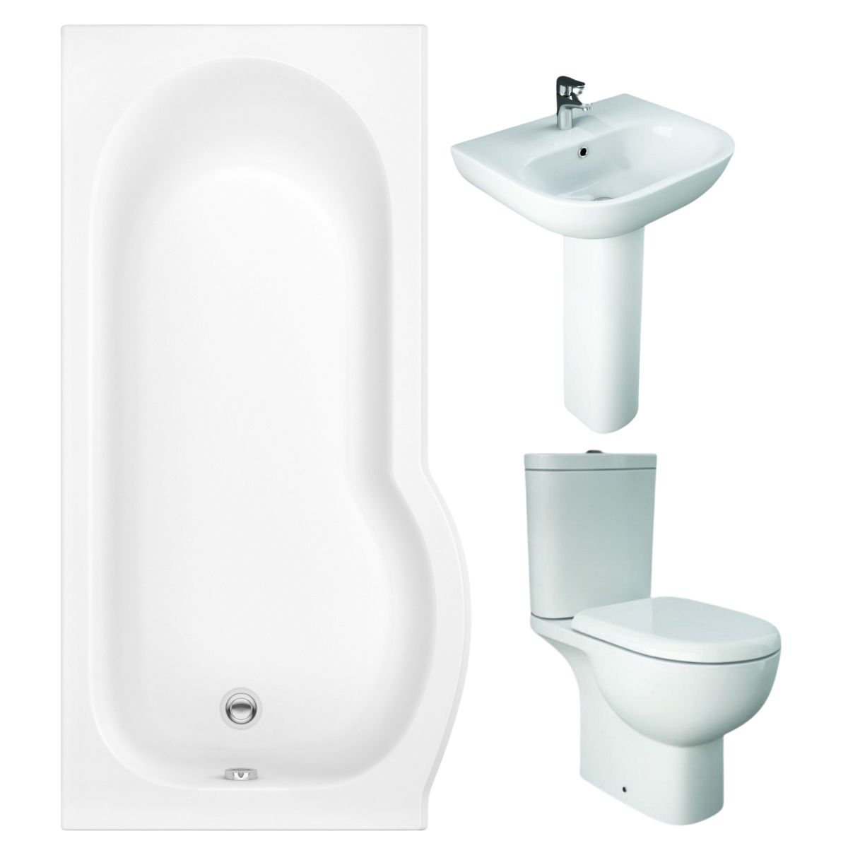 RAK Tonique Close Coupled Open Back Modern Bathroom Suite with P-Shape Shower Bath and Front Panel - Left Hand - 1675mm