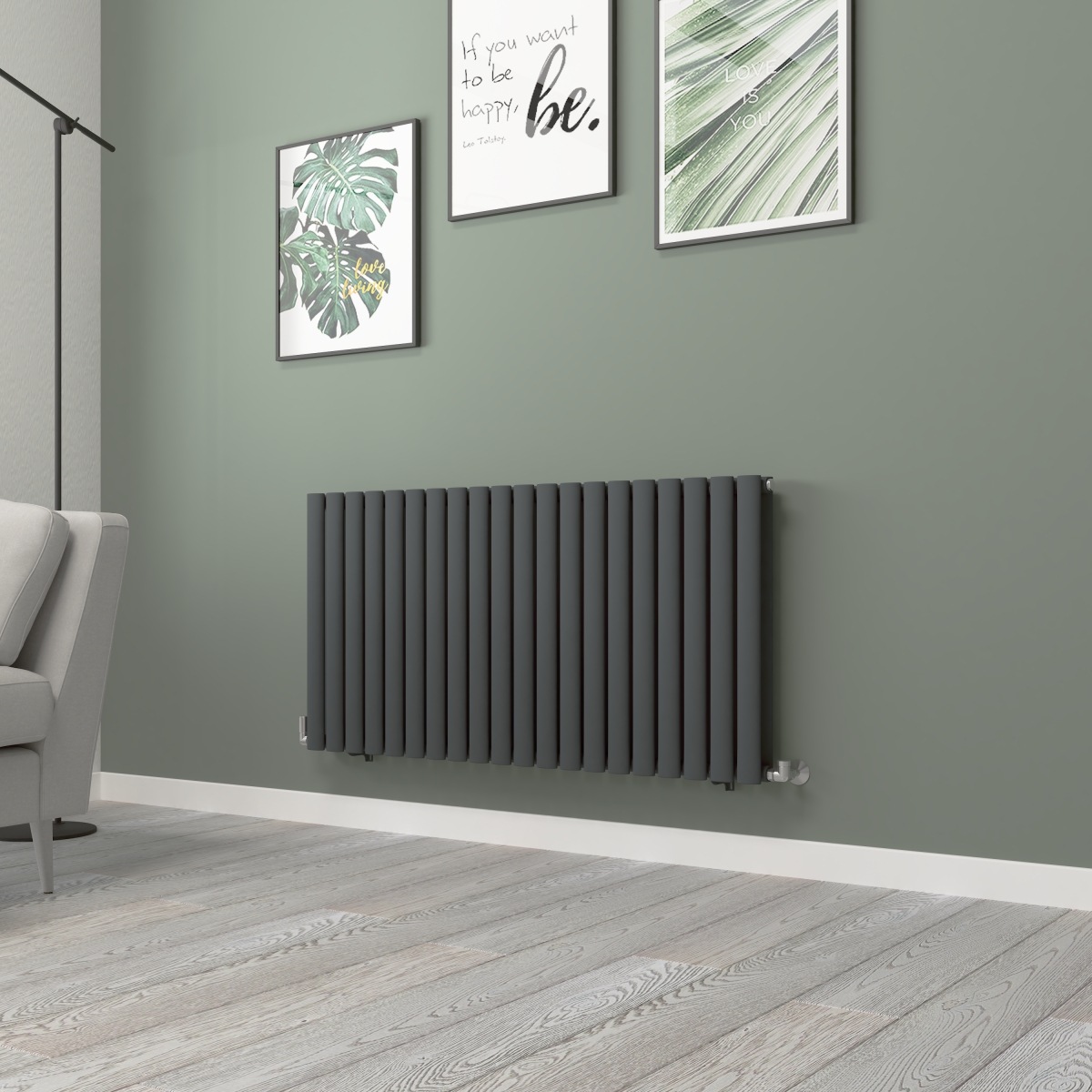 Norden 600 x 1181mm Anthracite Double Horizontal Oval Tube Designer Radiator