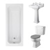 Wellington Close Coupled Toilet with Grey Seat & 560mm 2 Tap Hole Basin with 1700 x 700mm Traditional Straight Bath Single Ended