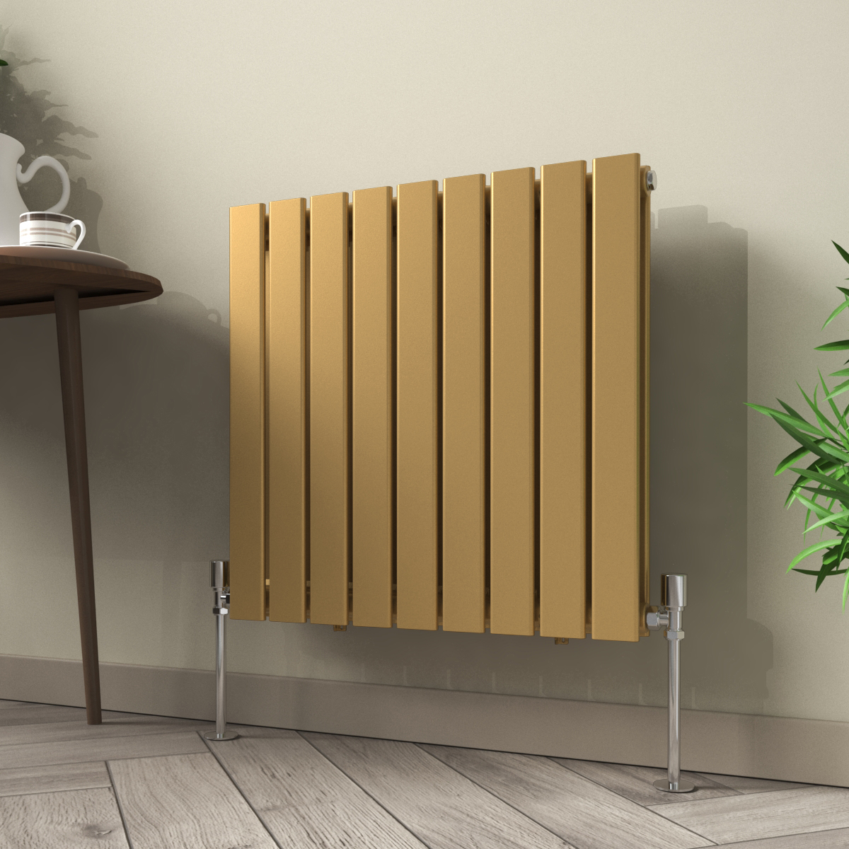 Karlstad 600 x 614mm Metallic Gold Double Flat Panel Horizontal Designer Radiator