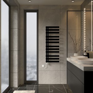 Kongsberg 1200 x 450mm Black Thermostatic Touch Control Electric Towel Rail