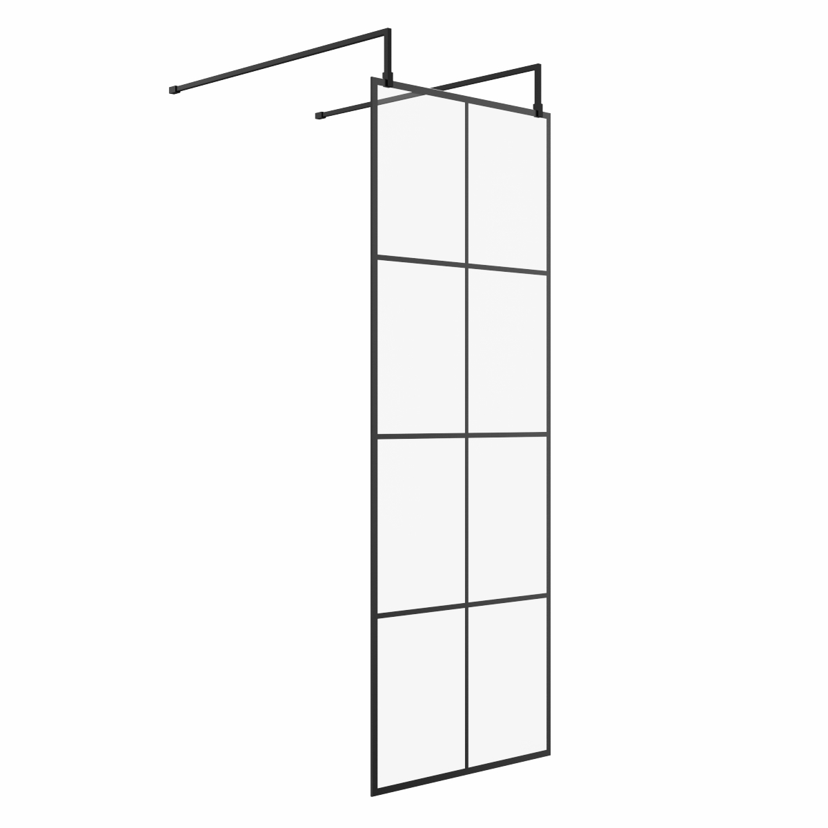 Wasdale 760mm Black Grid Walk Through Wet Room Screen With L-Shape Support Arms