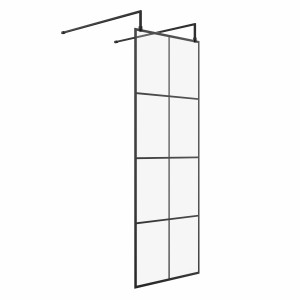 Wasdale 760mm Black Grid Walk Through Wet Room Screen With L-Shape Support Arms