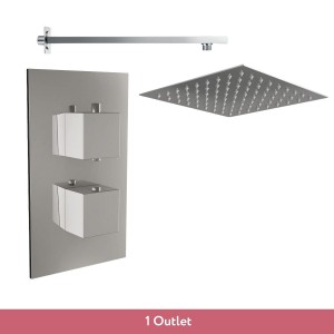 Beauly Chrome Twin Square Handle Concealed Valve with 200mm Square Shower Head (1 Outlet)