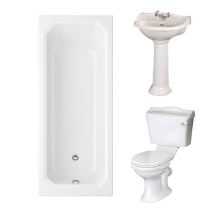 Dorchester Traditional Bathroom Suite 600mm 1 Tap Hole Basin with Traditional Single Ended Bath - 1700 x 750mm
