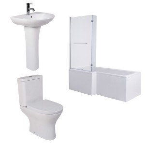 Fresh Curved Modern Bathroom Suite with L-Shape Shower Bath - Left Hand - 1700mm