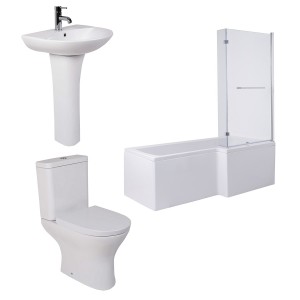 Fresh Curved Modern Bathroom Suite with L-Shape Shower Bath - Right Hand - 1700mm