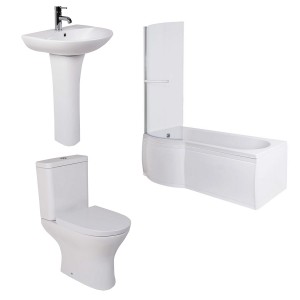 Fresh Curved Modern Bathroom Suite with P-Shape Shower Bath - Left Hand - 1500mm