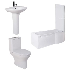 Fresh Curved Modern Bathroom Suite with P-Shape Shower Bath - Choice of Sizes