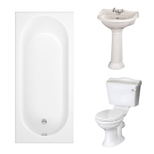 Dorchester Traditional Bathroom Suite 600mm 1 Tap Hole Basin with Single Ended Bath - 1400 x 700mm