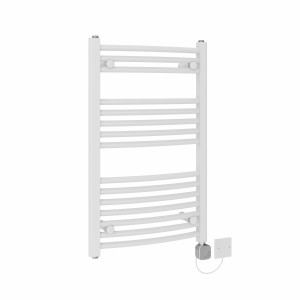 Fjord 800 x 500mm Curved White HEC Thermostatic Electric Heated Towel Rail