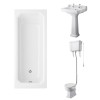 Wellington High Level Comfort Height Toilet with Sand Seat & 600mm 2 Tap Hole Basin with 1700 x 750mm Traditional Straight Bath Single Ended