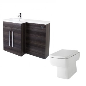 Calm Grey Left Hand Combination Vanity Unit Basin L Shape with Back to Wall Boston Toilet &amp; Soft Close Seat &amp; Concealed Cistern - 1100mm