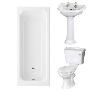 Dorchester Traditional Bathroom Suite 500mm 2 Tap Hole Basin with Traditional Single Ended Bath - 1700 x 750mm