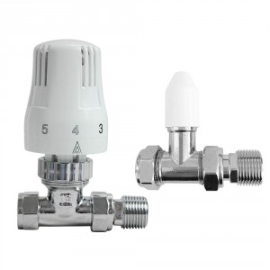 Designer Radiator 15mm Thermostatic Manual White & Chrome Straight Valve Pack