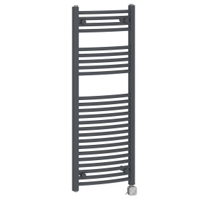 Fjord 1200 x 450mm Curved Grey Thermostatic Electric Heated Towel Rail
