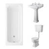 Wellington Low Level Comfort Height Toilet with White Seat & 600mm 2 Tap Hole Basin with 1700 x 750mm Traditional Straight Bath Single Ended