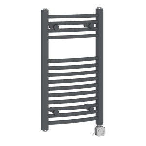 Fjord 700 x 400mm Curved Grey Thermostatic Electric Heated Towel Rail