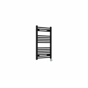 Bergen 800 x 500mm Straight Black Thermostatic Touch Control Electric Heated Towel Rail