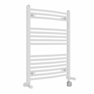 Fjord 800 x 600mm Dual Fuel Curved White Thermostatic Electric Heated Towel Rail