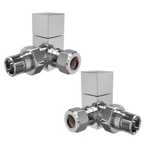 Modern Square Manual Corner Radiator Valves - chrome