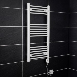 Bergen 1000 x 500mm Straight White Electric Heated Thermostatic Towel Rail