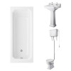 Wellington High Level Comfort Height Toilet with White Seat & 500mm 2 Tap Hole Basin with 1700 x 750mm Traditional Straight Bath Single Ended