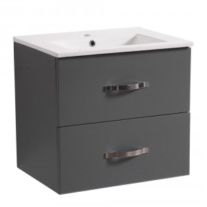 600mm Grey 2 Drawer Vanity Unit With Basin