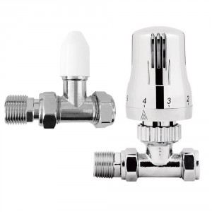 Designer Radiator 15mm Thermostatic Manual White & Chrome Straight Valve Pack