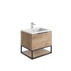 Reid 600mm LED Vanity Unit, Smooth White Basin with Black Frame and Shelf - Rustic Oak