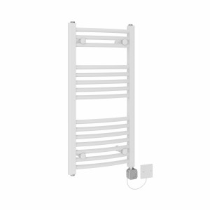 Fjord 800 x 400mm Curved White HEC Thermostatic Electric Heated Towel Rail