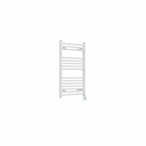 Fjord 800 x 500mm Curved White Thermostatic Touch Control Electric Heated Towel Rail