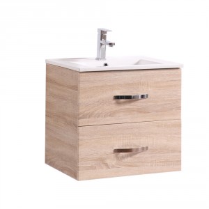 600mm Light Oak Effect 2 Drawer Vanity Unit With Basin