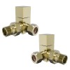 Modern Square Manual Corner Radiator Valves - Brushed Brass