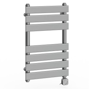 Juva 650 x 400mm Chrome Flat Panel Electric Thermostatic Heated Designer Towel Rail